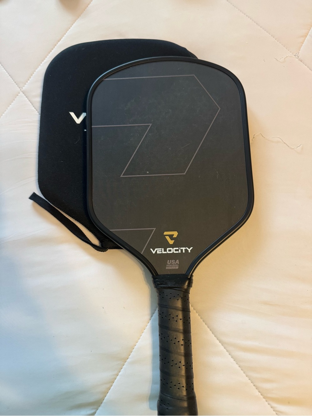 Velocity Black Pickleball Paddle with Gold Logo